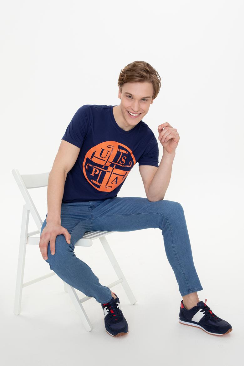 Erkek Lacivert Bisiklet Yaka T-Shirt - 50247330018