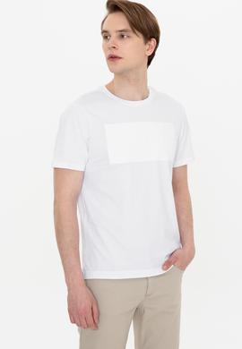 Erkek Beyaz Bisiklet Yaka Tişört - 50248581007