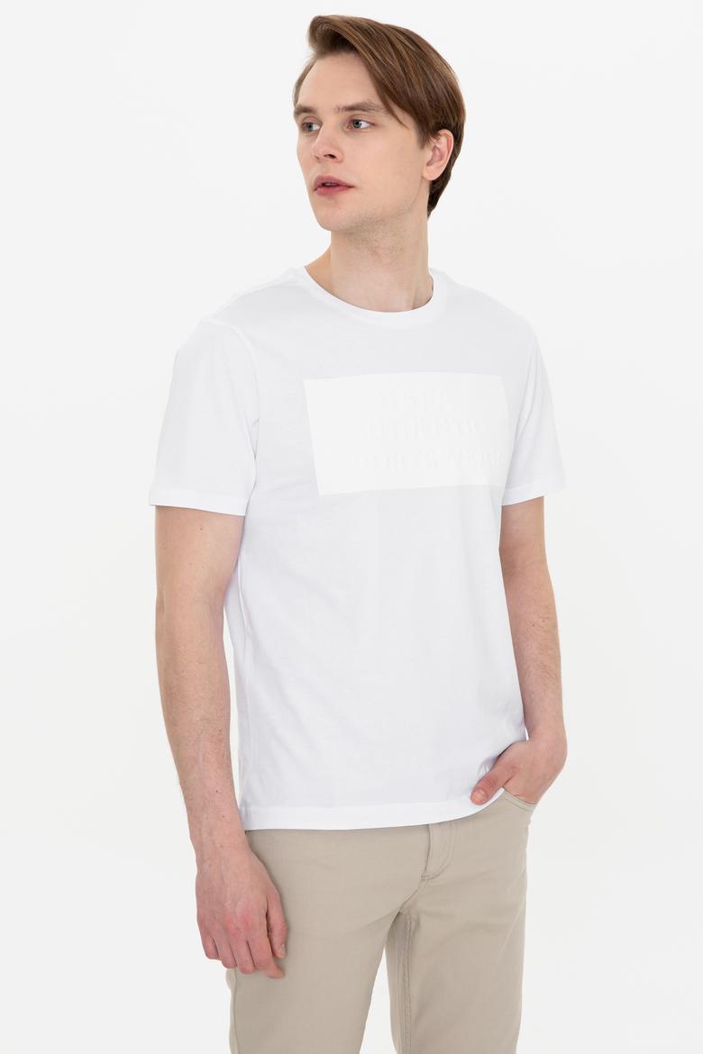 Erkek Beyaz Bisiklet Yaka Tişört - 50248581007