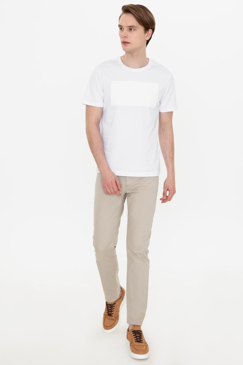 Erkek Beyaz Bisiklet Yaka Tişört - 50248581007