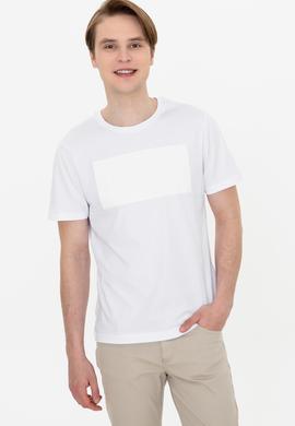 Erkek Beyaz Bisiklet Yaka Tişört - 50248581007