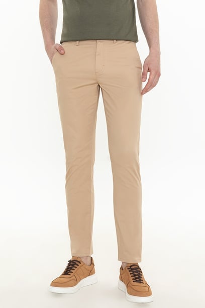 Erkek Slim Fit Kum Kanvas Pantolon
