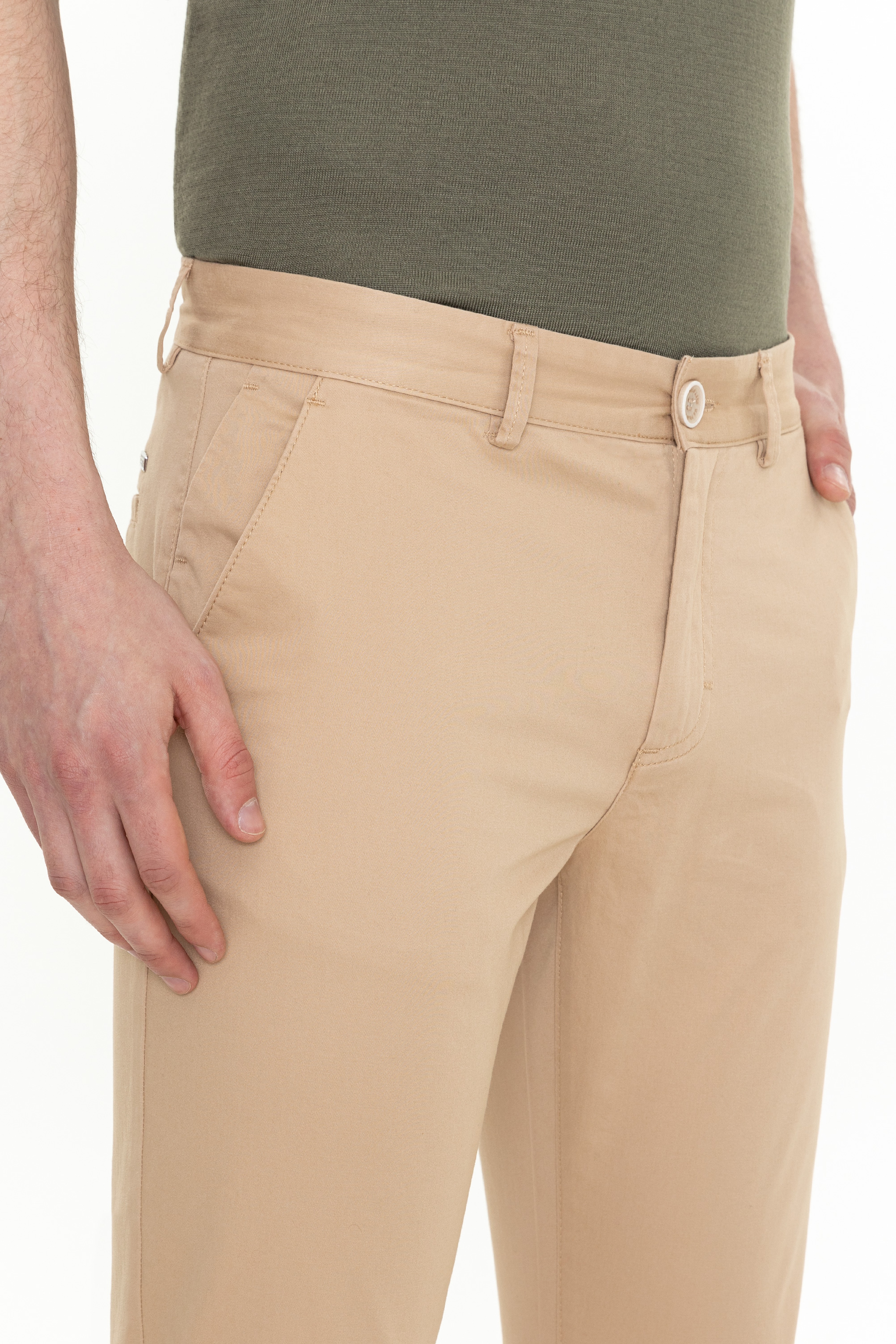 Erkek Slim Fit Kum Kanvas Pantolon - Image 4