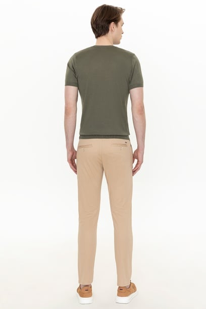 Erkek Slim Fit Kum Kanvas Pantolon