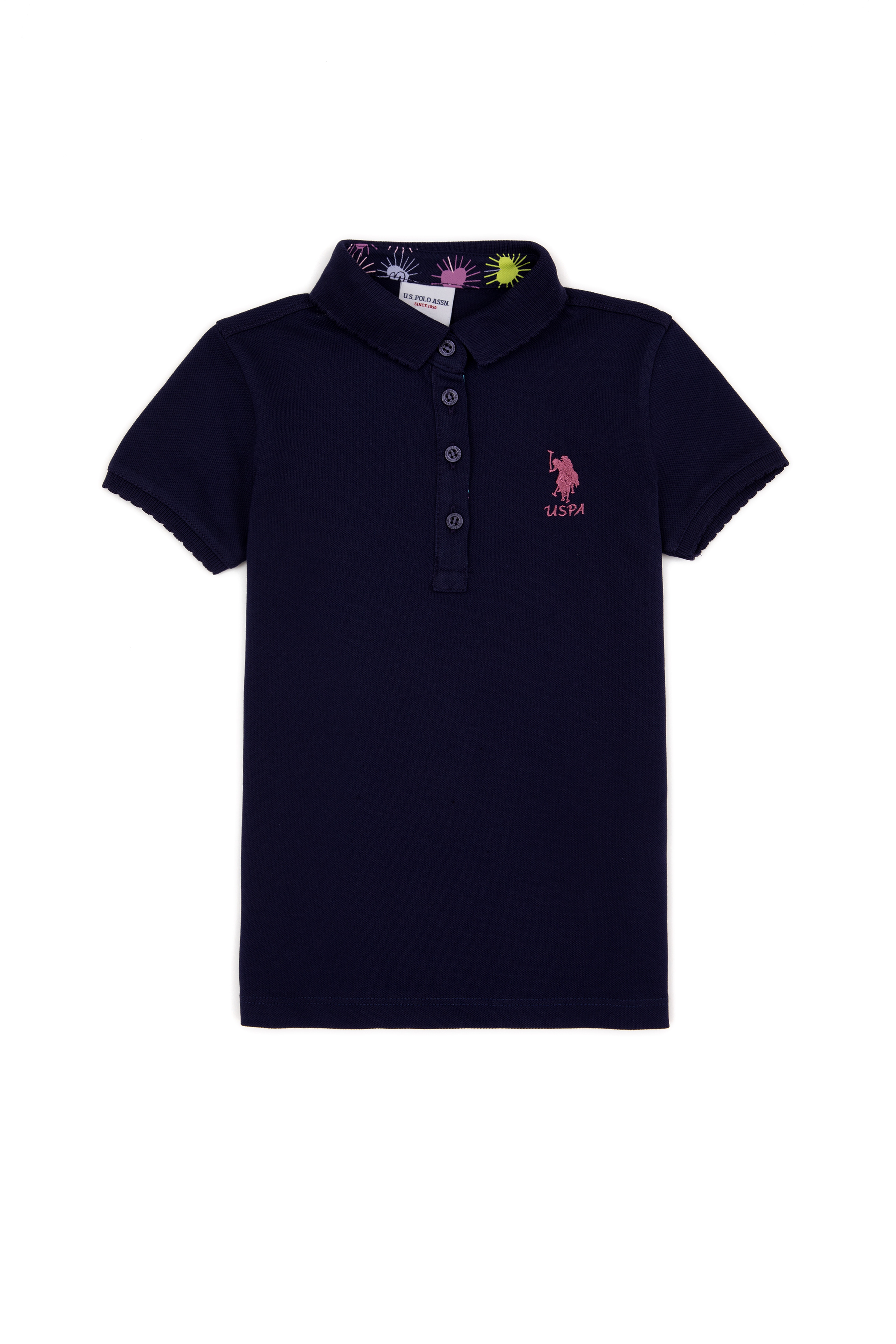Kız Çocuk Lacivert Basic Polo Yaka Tişört - Image 1