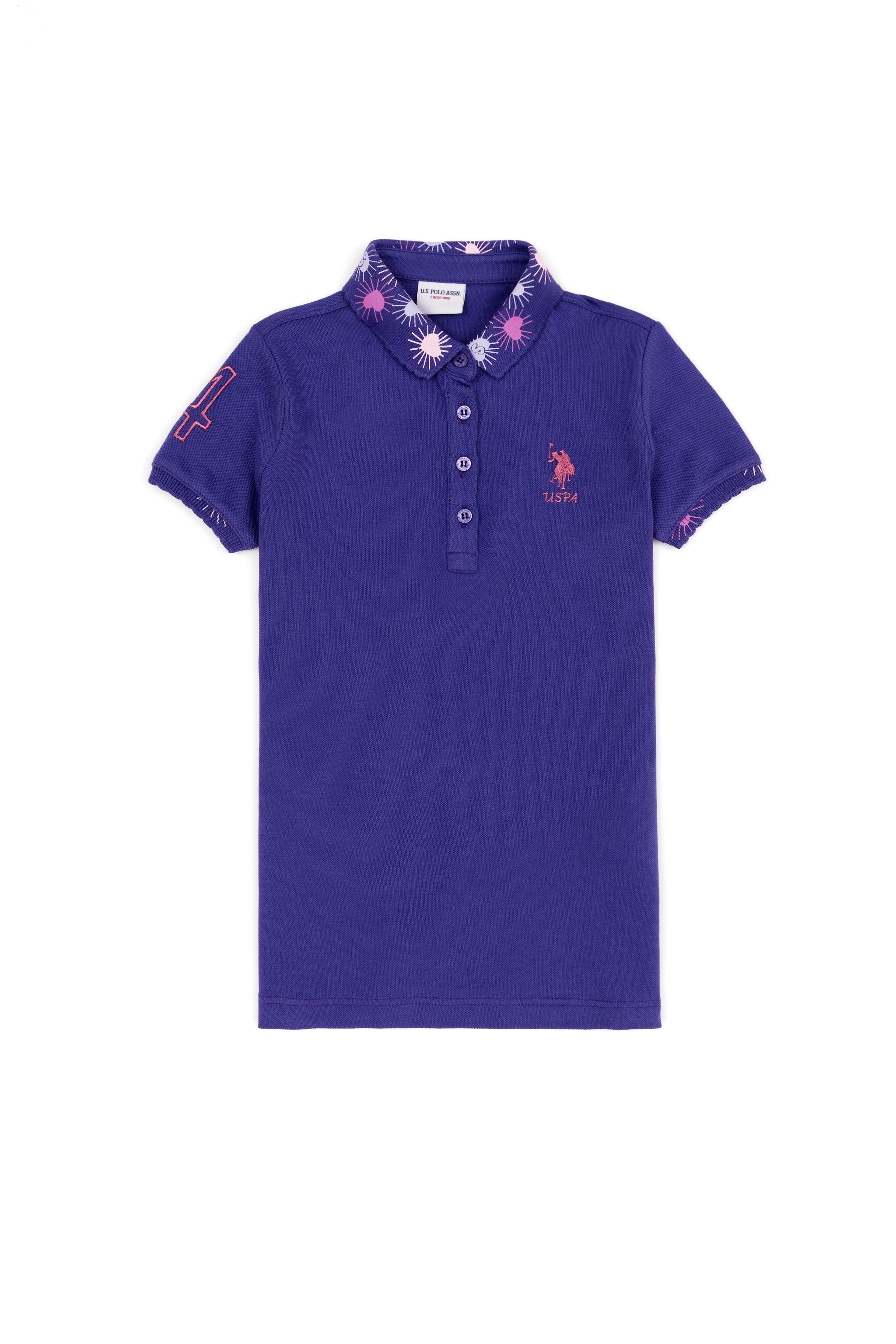 Kız Çocuk Mavi Basic Polo Yaka Tişört - Image 1