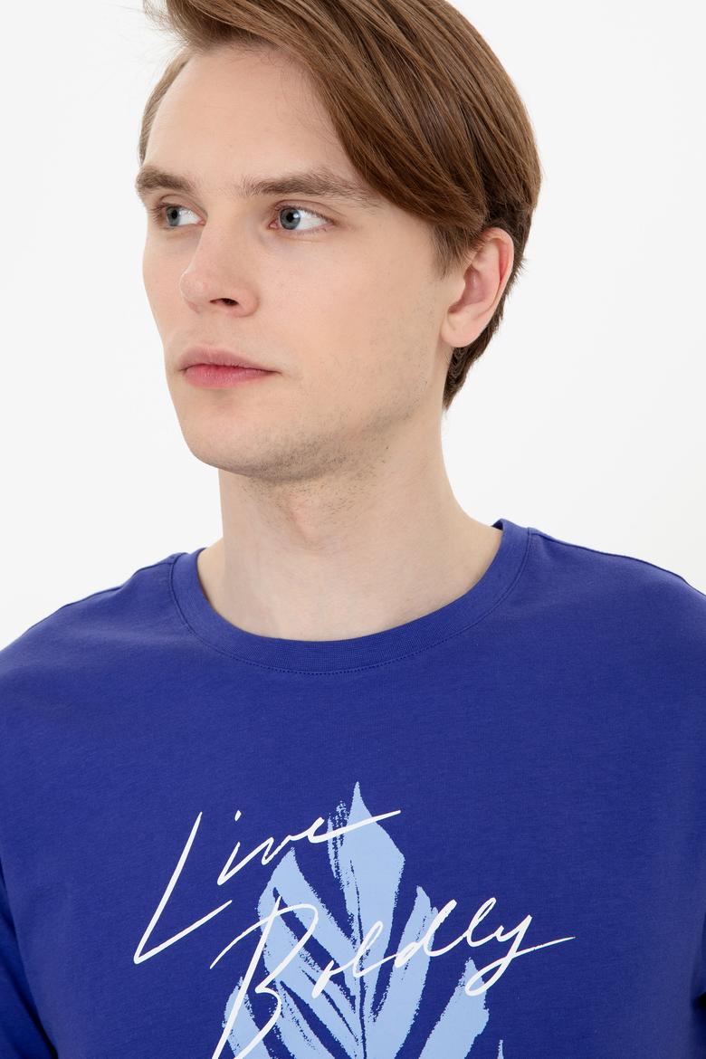 Erkek Mavi Bisiklet Yaka Tişört - 50246117047