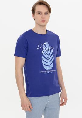 Erkek Mavi Bisiklet Yaka Tişört - 50246117047