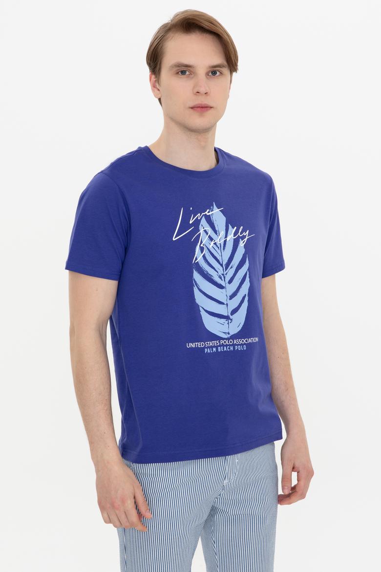 Erkek Mavi Bisiklet Yaka Tişört - 50246117047