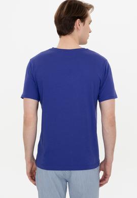 Erkek Mavi Bisiklet Yaka Tişört - 50246117047