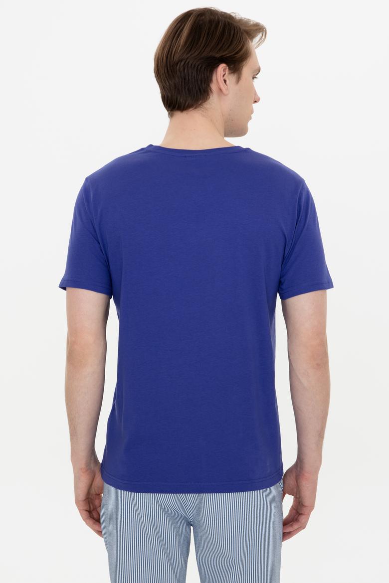 Erkek Mavi Bisiklet Yaka Tişört - 50246117047