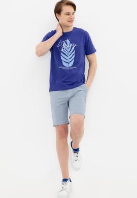 Erkek Mavi Bisiklet Yaka Tişört - 50246117047