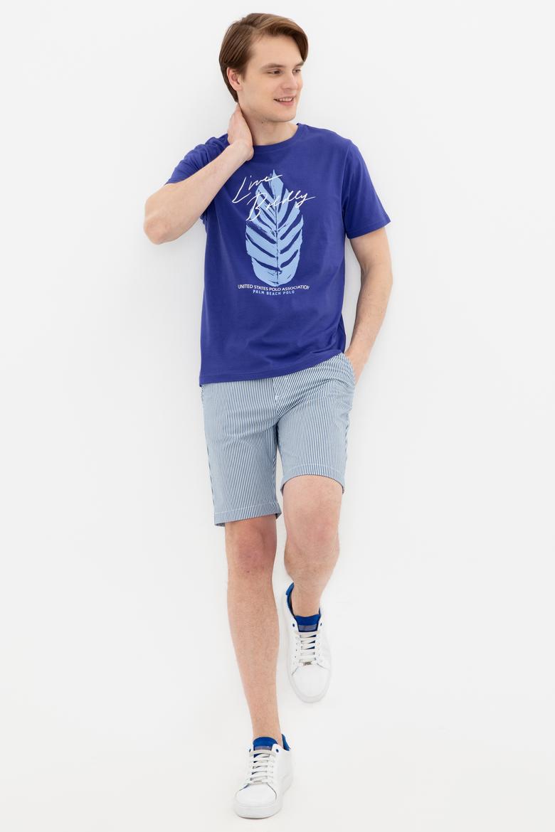 Erkek Mavi Bisiklet Yaka Tişört - 50246117047