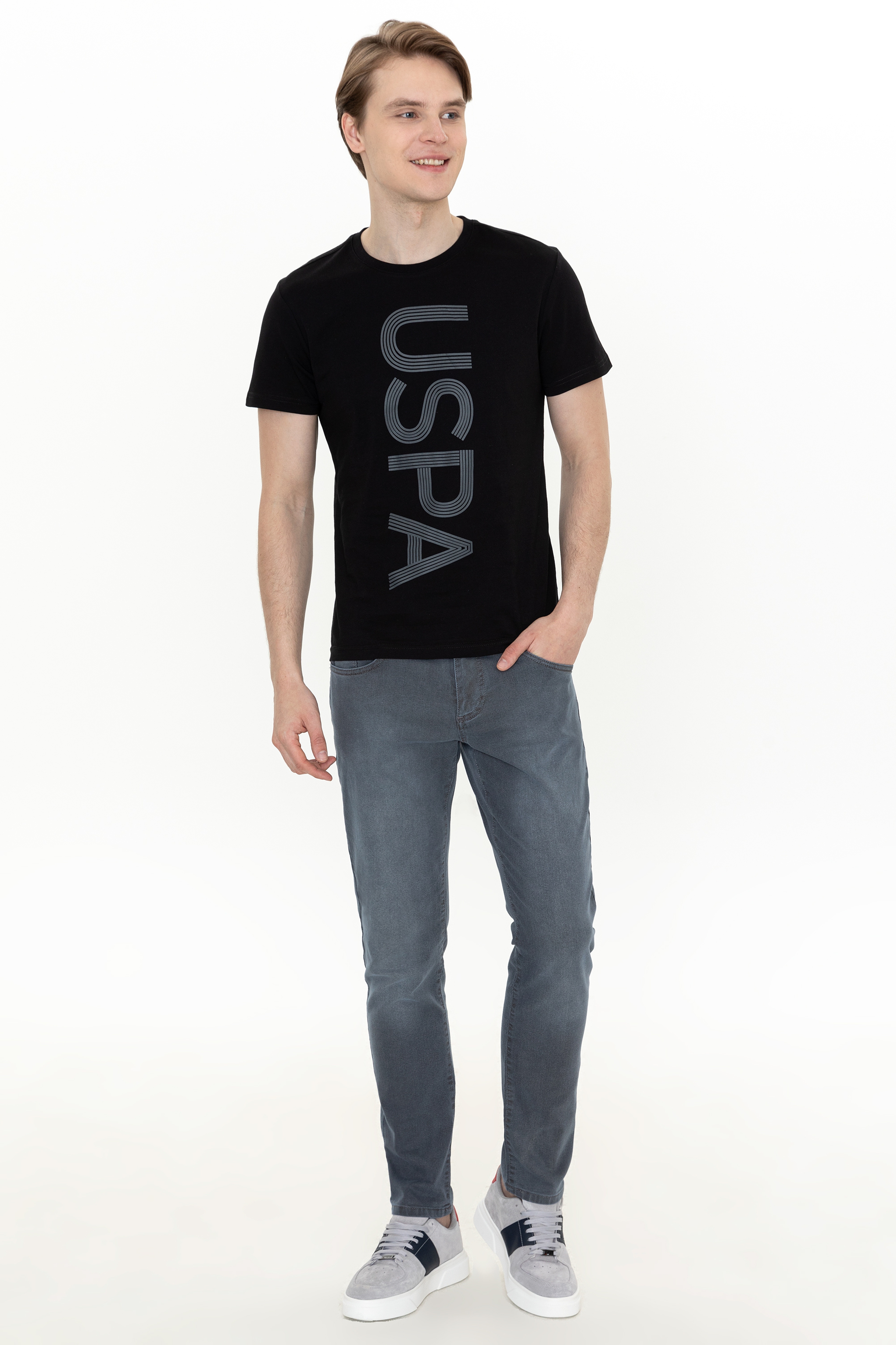 Erkek Siyah Bisiklet Yaka T-Shirt