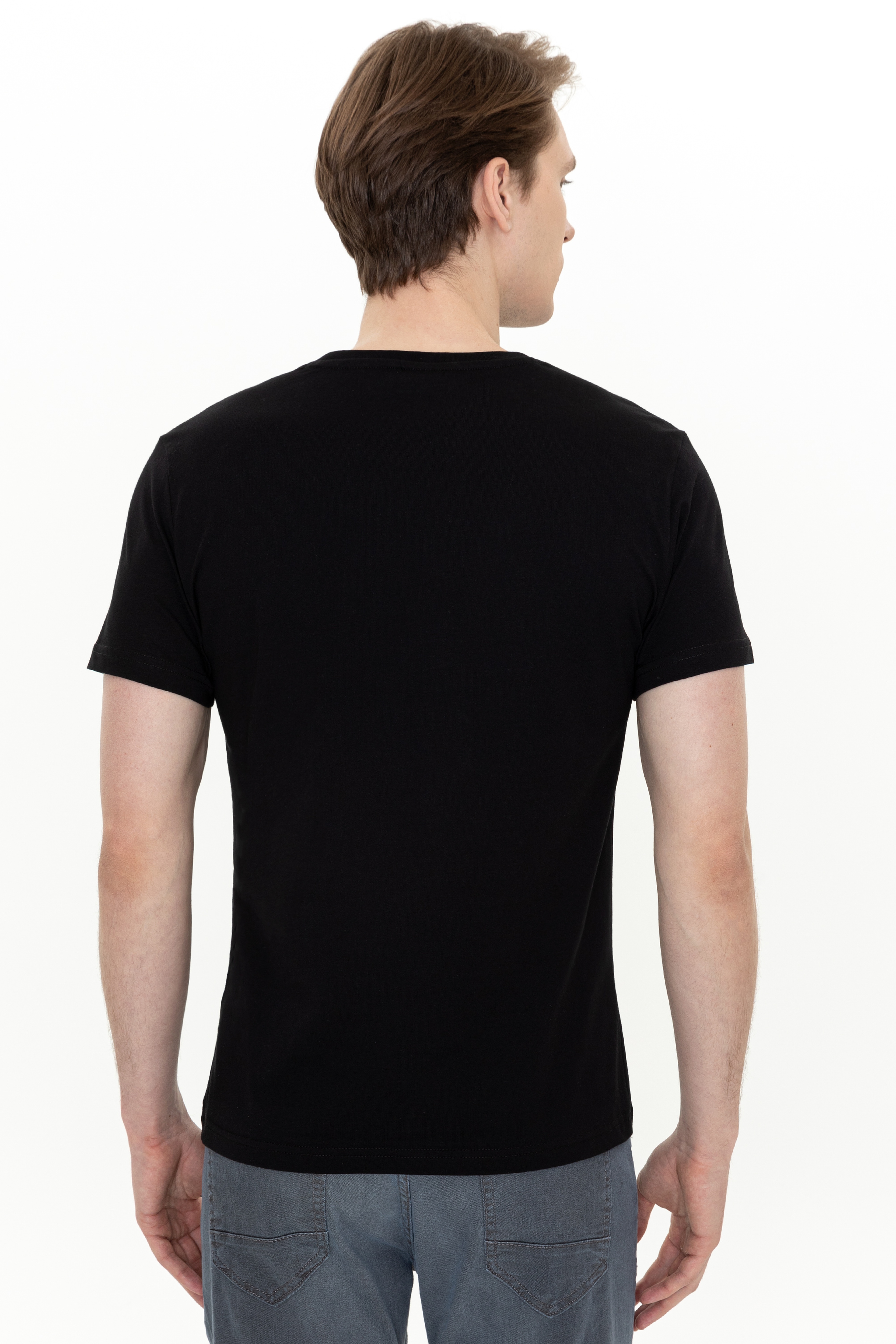 Erkek Siyah Bisiklet Yaka T-Shirt - Image 5
