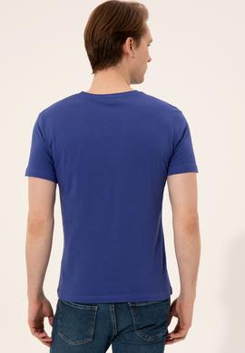 Erkek Mavi Bisiklet Yaka T-Shirt - 50247332205