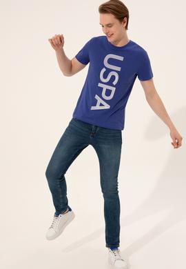 Erkek Mavi Bisiklet Yaka T-Shirt - 50247332205