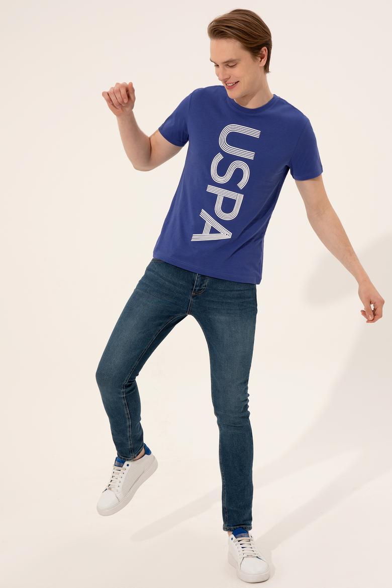 Erkek Mavi Bisiklet Yaka T-Shirt - 50247332205