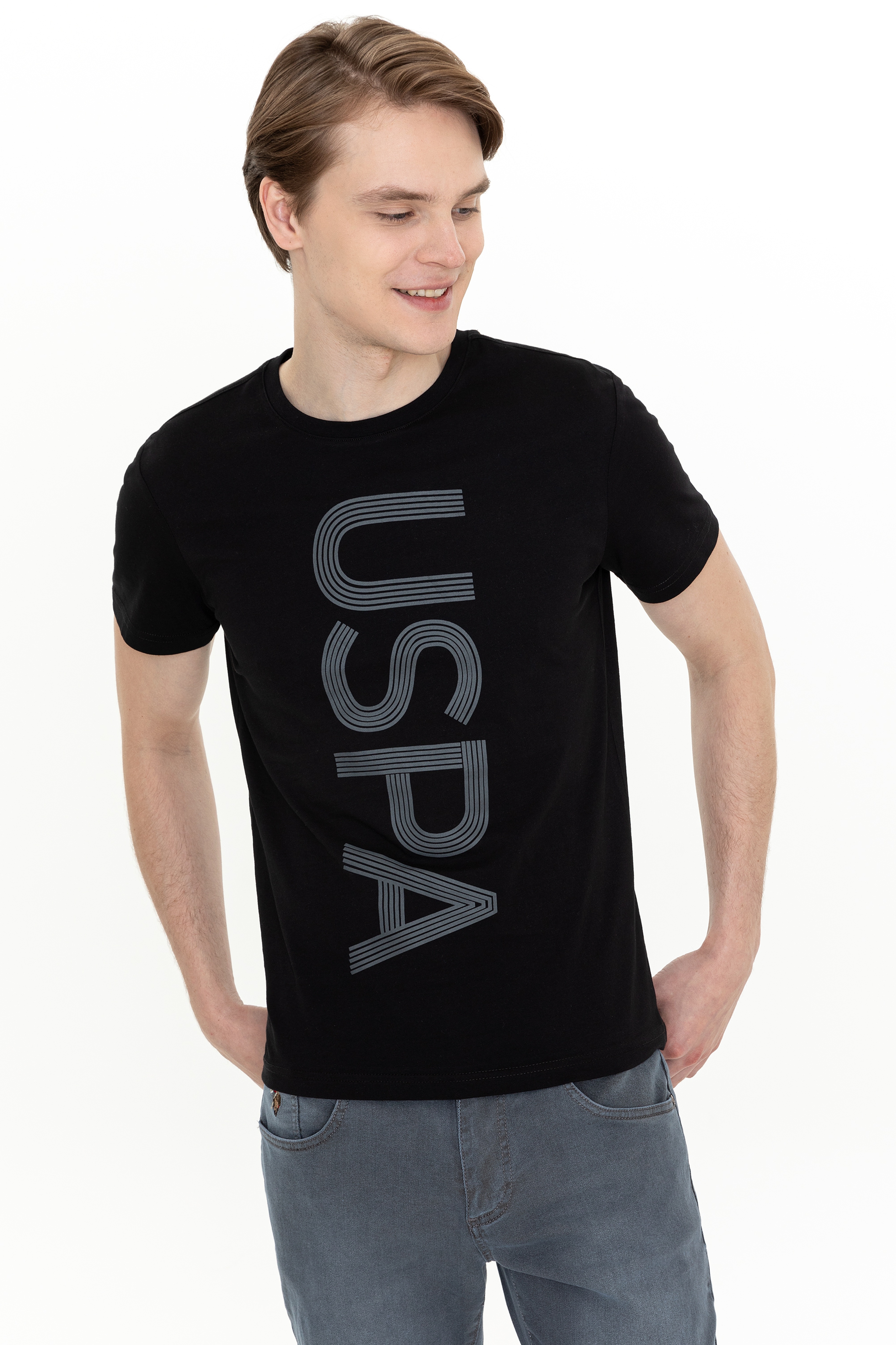 Erkek Siyah Bisiklet Yaka T-Shirt - Image 3
