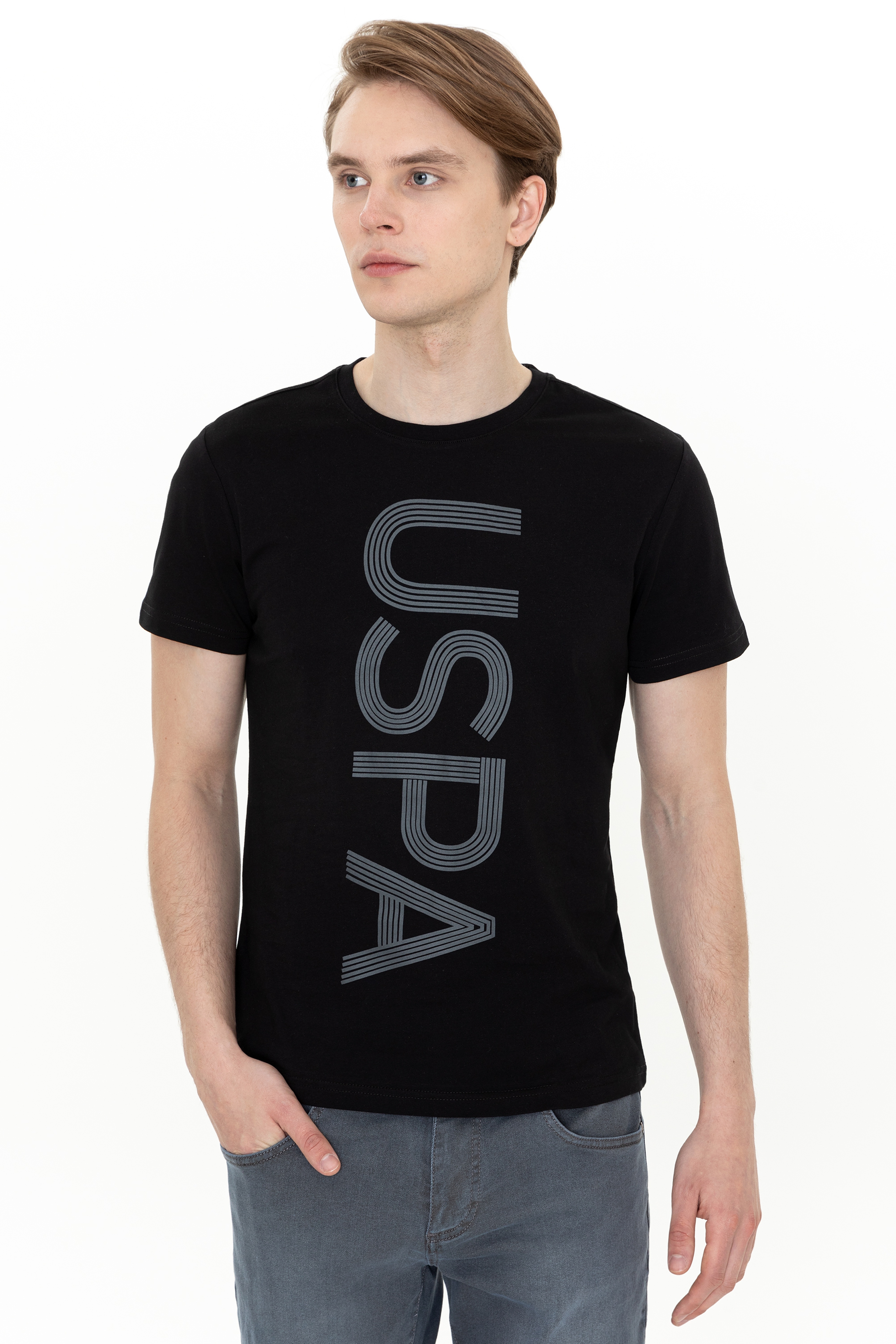 Erkek Siyah Bisiklet Yaka T-Shirt - Image 1