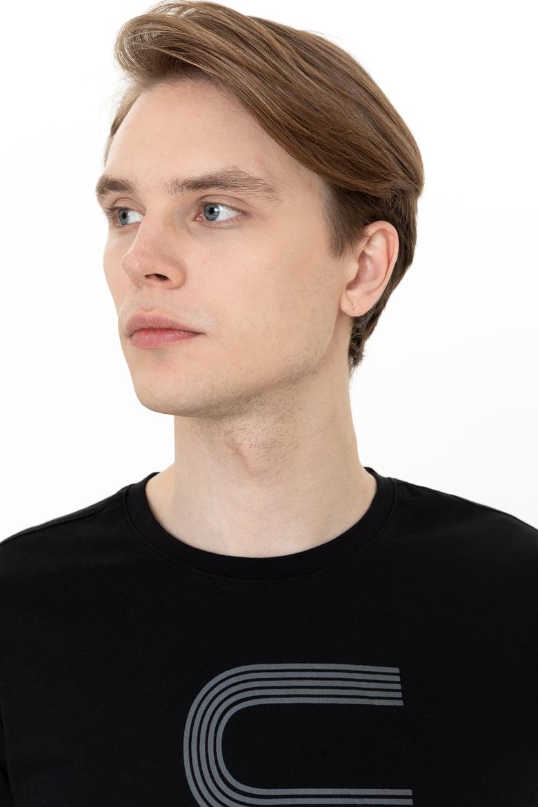 Erkek Siyah Bisiklet Yaka T-Shirt - 50247332023