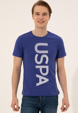 Erkek Mavi Bisiklet Yaka T-Shirt - 50247332205