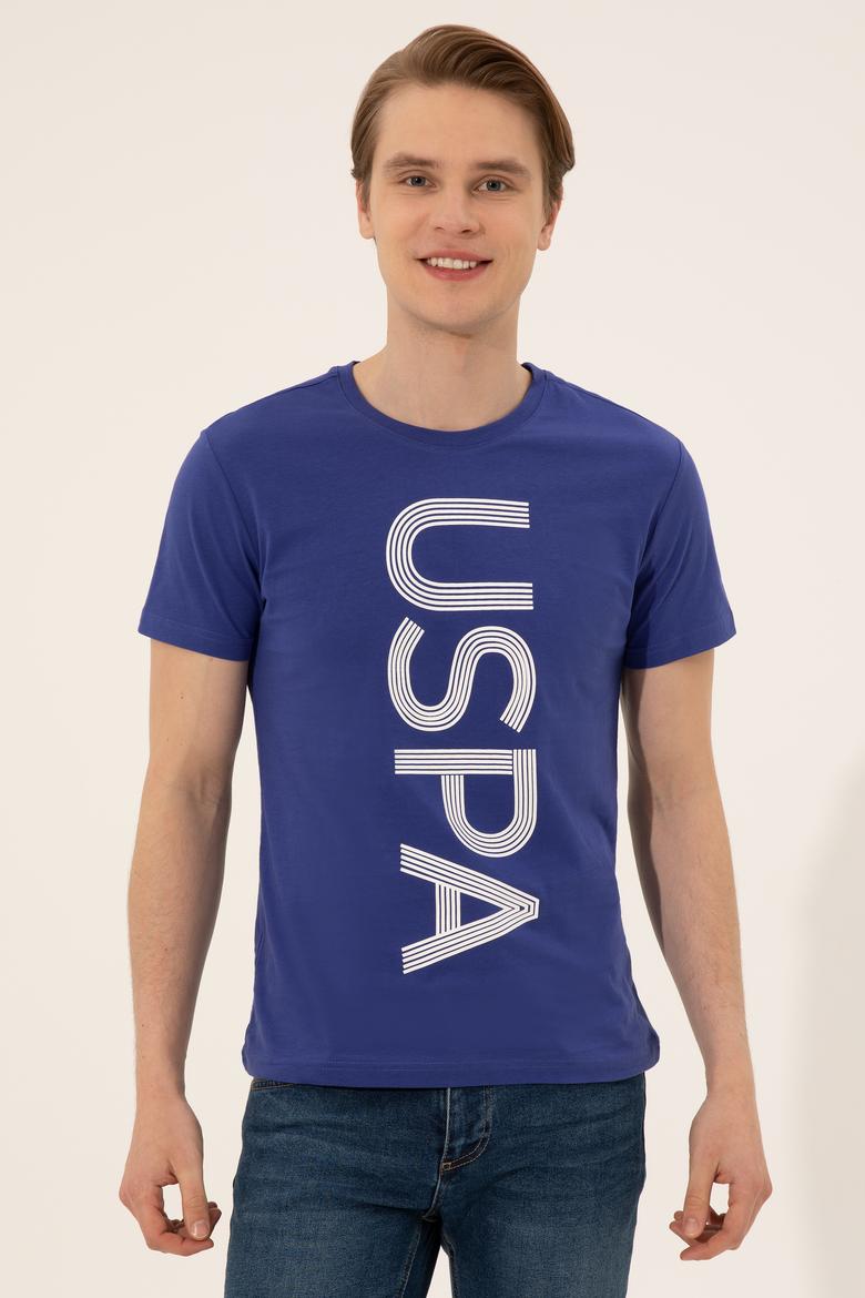 Erkek Mavi Bisiklet Yaka T-Shirt - 50247332205