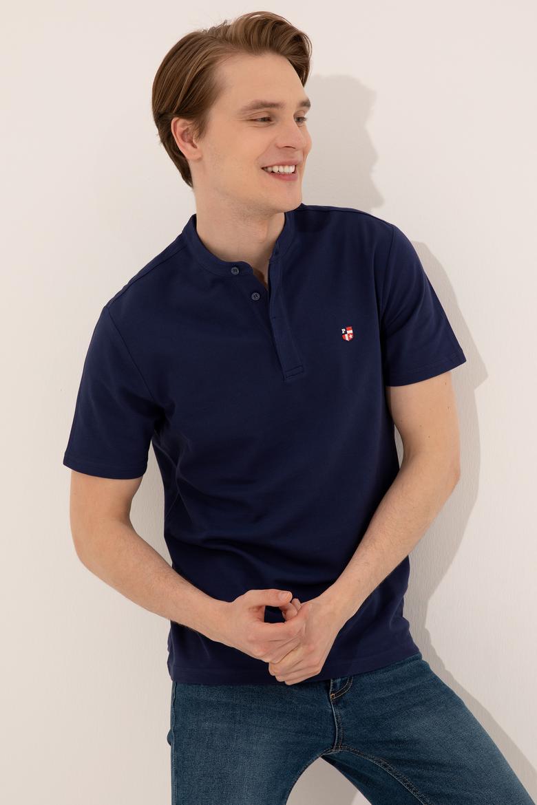 Erkek Lacivert Hakim Yaka T-Shirt - 50247366017