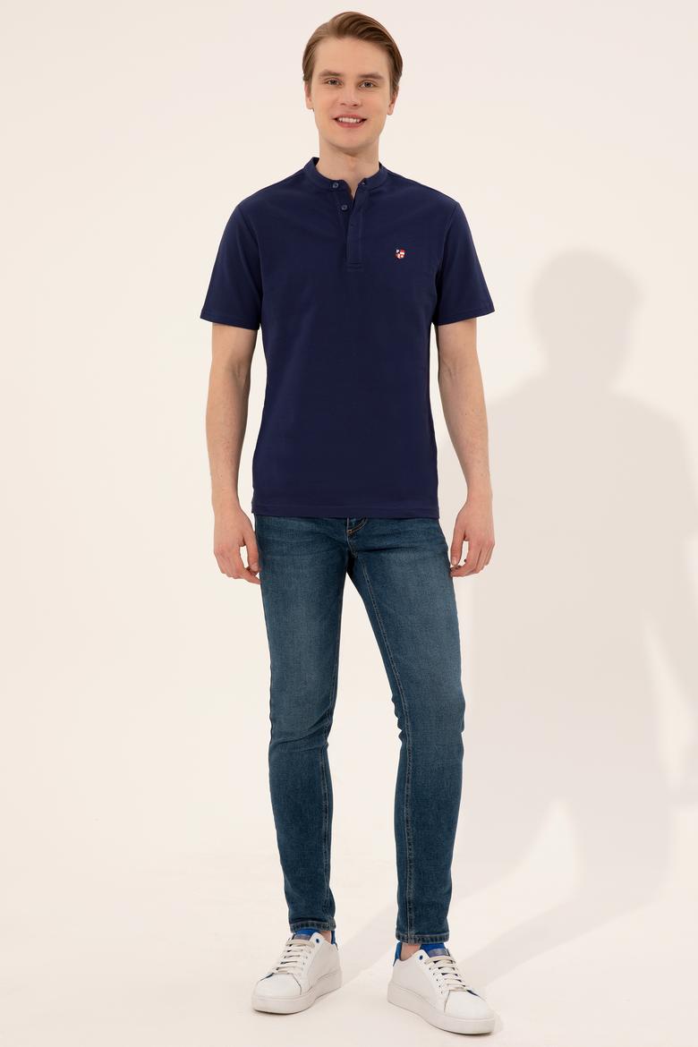 Erkek Lacivert Hakim Yaka T-Shirt - 50247366017