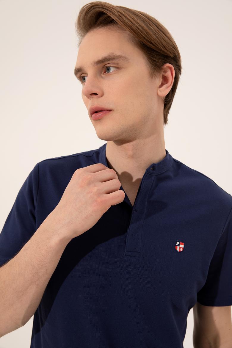 Erkek Lacivert Hakim Yaka T-Shirt - 50247366017