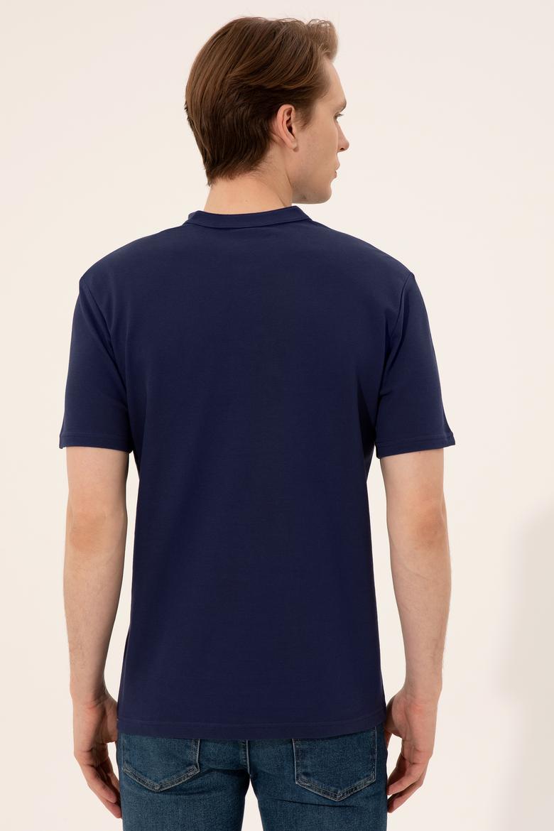 Erkek Lacivert Hakim Yaka T-Shirt - 50247366017