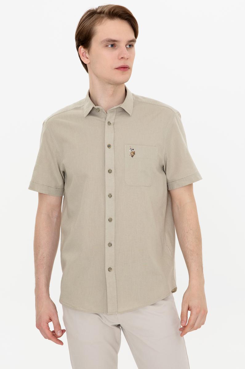 Erkek Haki Kısa Kollu Gömlek