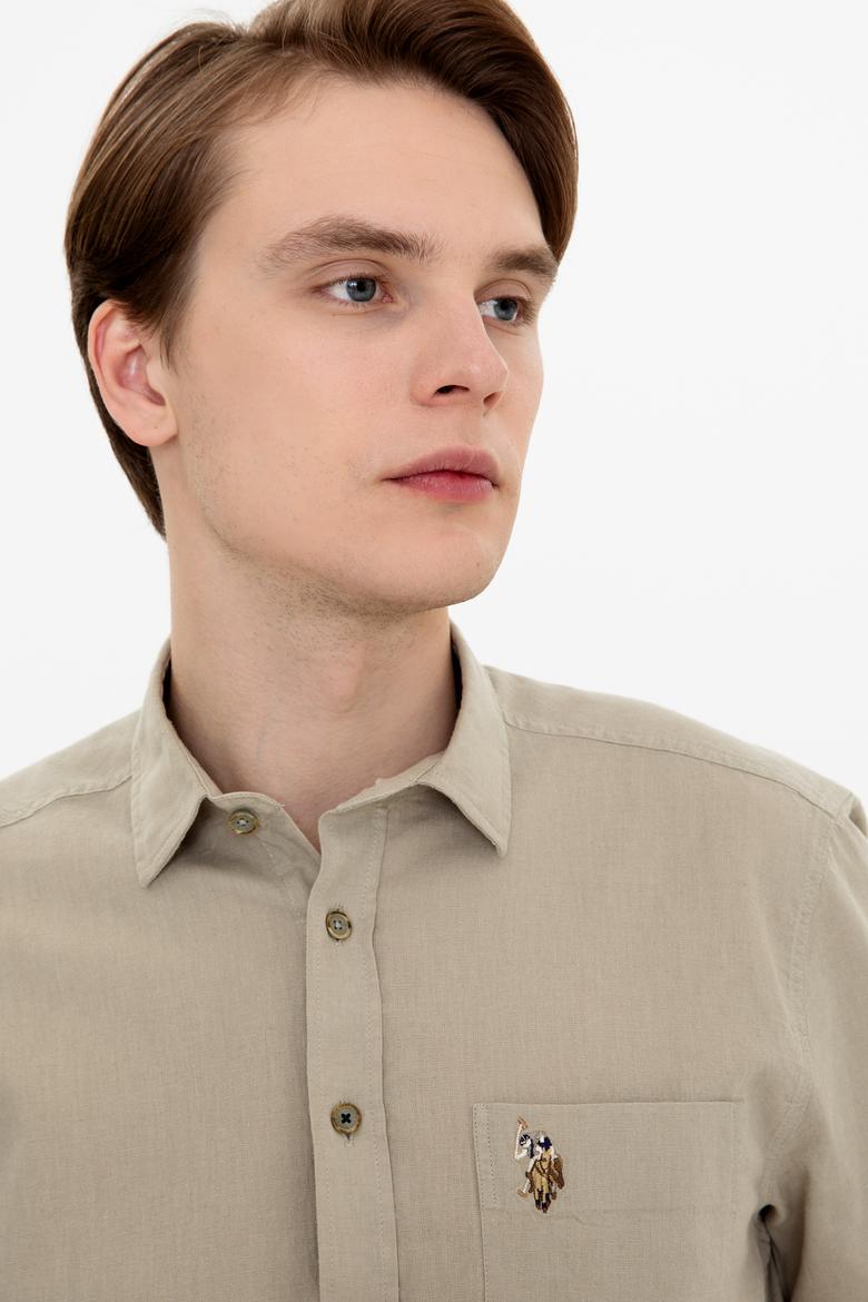 Erkek Haki Kısa Kollu Gömlek - 50249523027