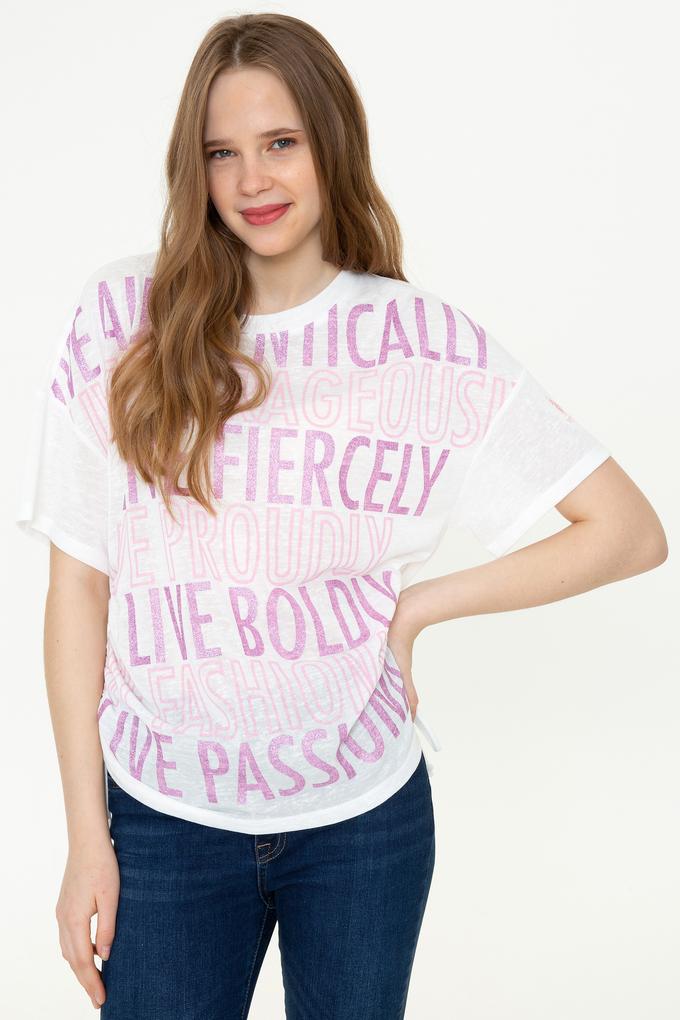 Kadın Manolya Bisiklet Yaka Tişört