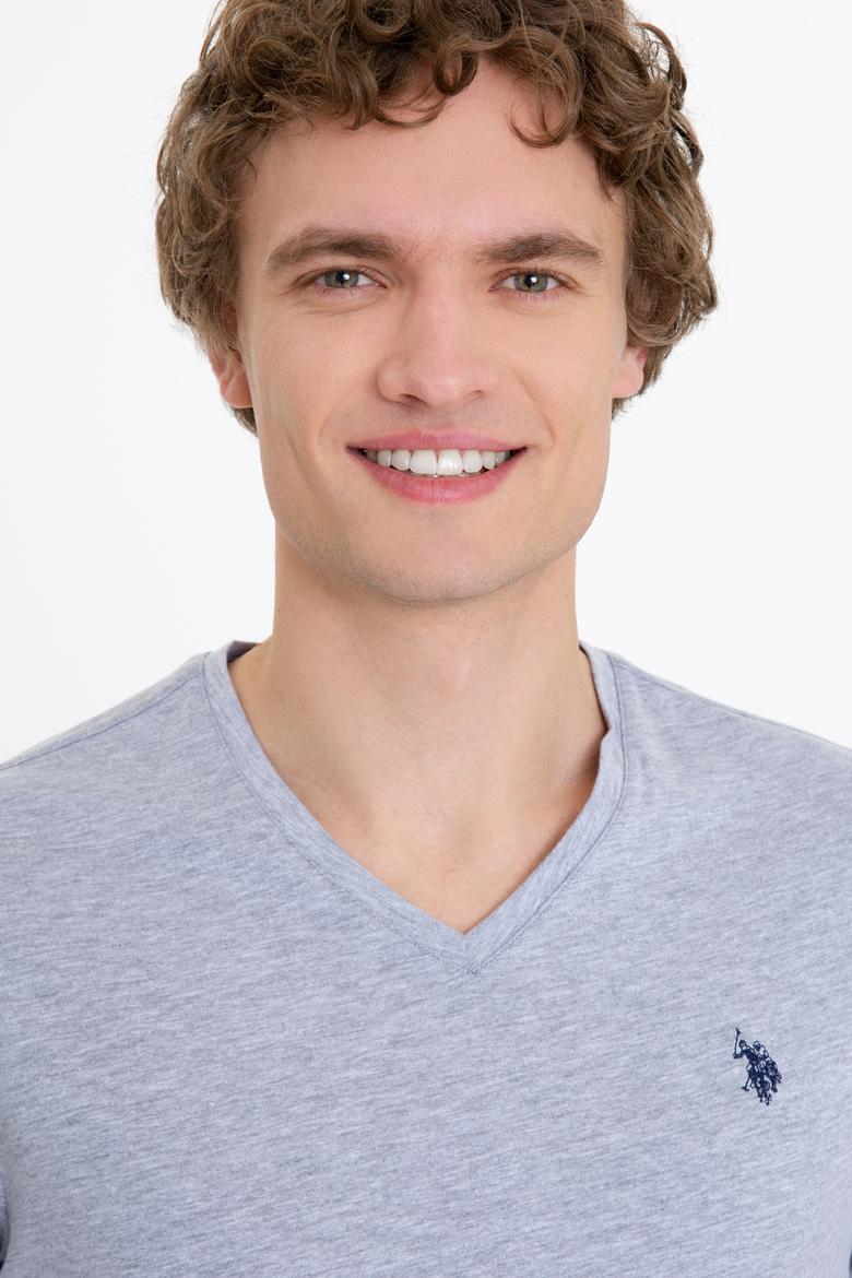 Erkek Gri Melanj Basic V Yaka Tişört - 50249152021