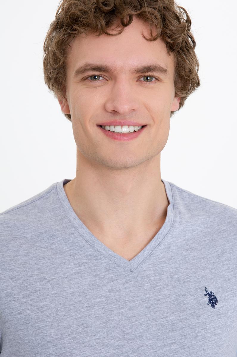 Erkek Gri Melanj Basic V Yaka Tişört