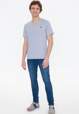 Erkek Gri Melanj Basic V Yaka Tişört - 50249152021