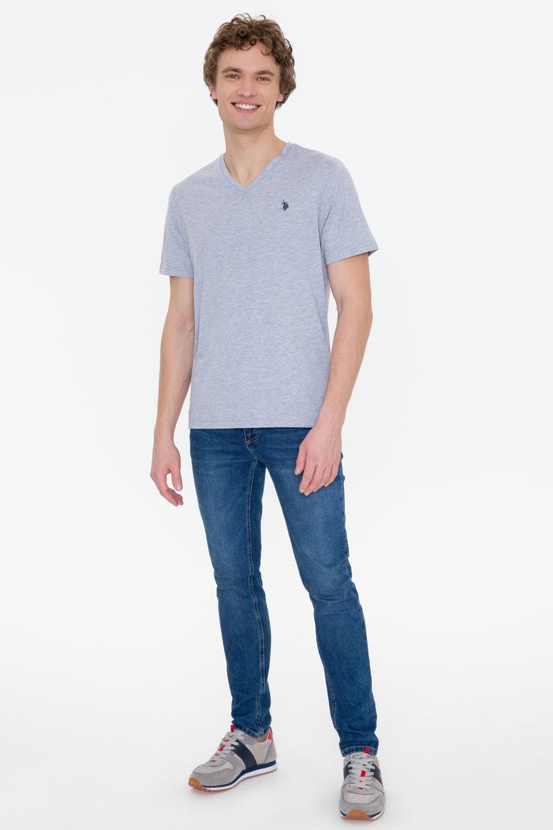 Erkek Gri Melanj Basic V Yaka Tişört - 50249152021