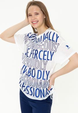 Kadın Mavi Bisiklet Yaka Tişört - 50248825010