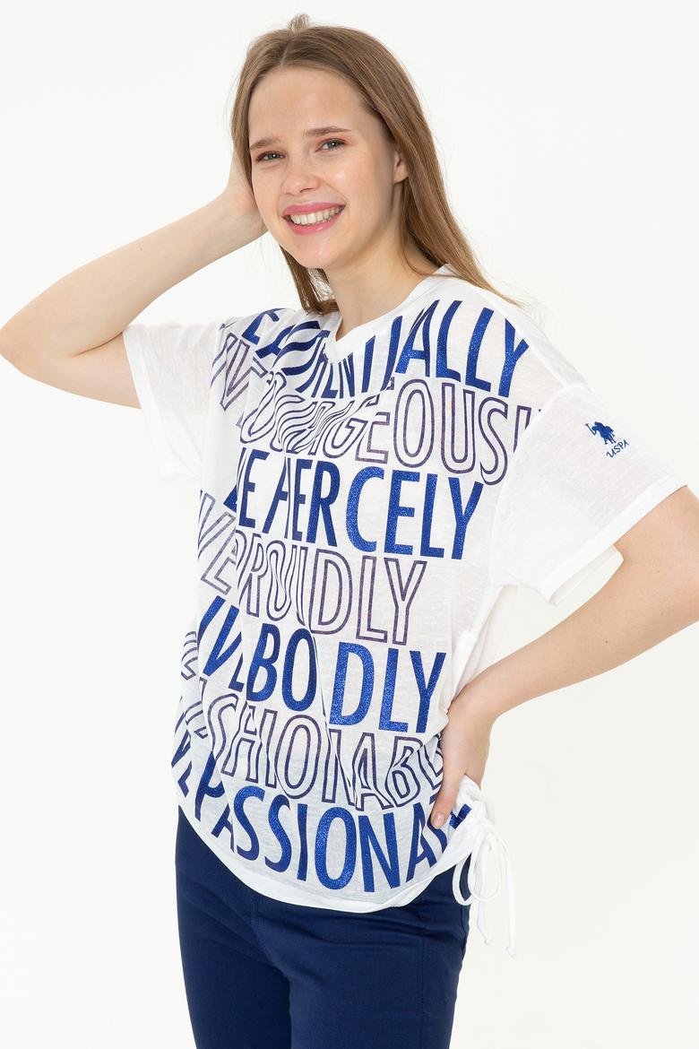 Kadın Mavi Bisiklet Yaka Tişört - 50248825010