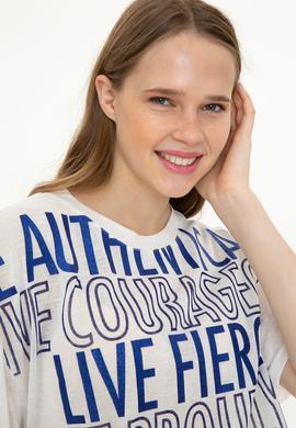 Kadın Mavi Bisiklet Yaka Tişört - 50248825010