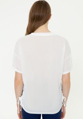 Kadın Mavi Bisiklet Yaka Tişört - 50248825010