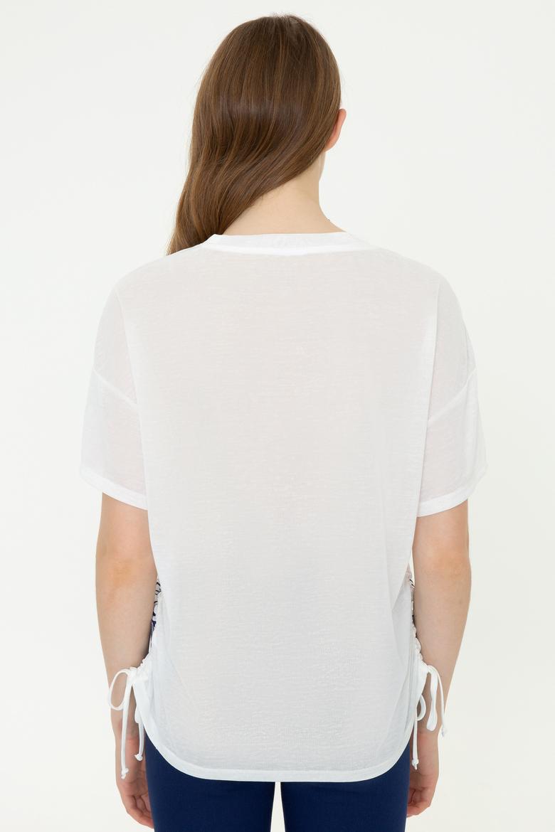 Kadın Mavi Bisiklet Yaka Tişört - 50248825010