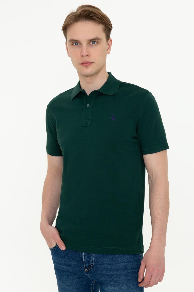 Erkek Koyu Yeşil Polo Yaka Basic T-Shirt