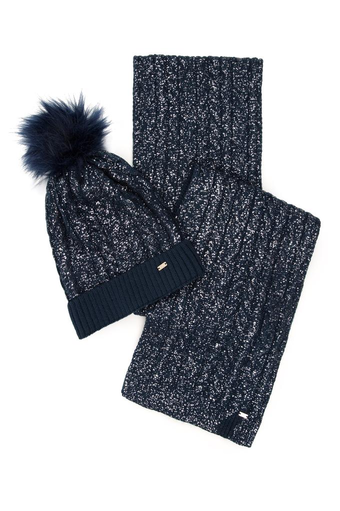 Kadın Lacivert Kaşkol Bere Takım