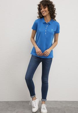 Kadın Kobalt Mavi Basic Polo Yaka Tişört - 50217591106