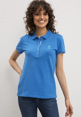 Kadın Kobalt Mavi Basic Polo Yaka Tişört - 50217591106