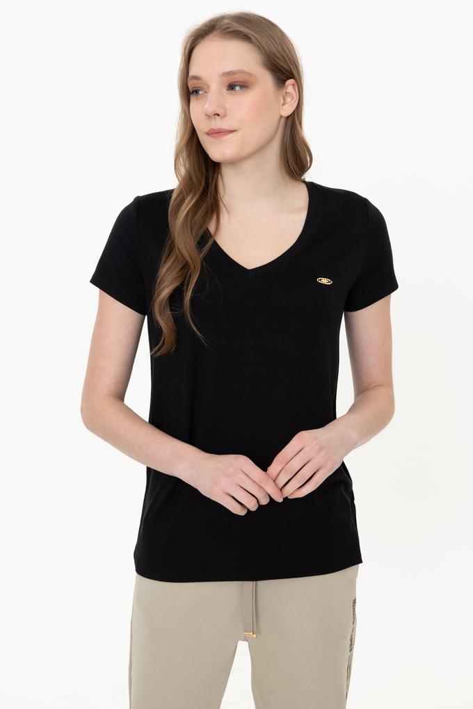 Kadın Siyah V Yaka Basic Tişört