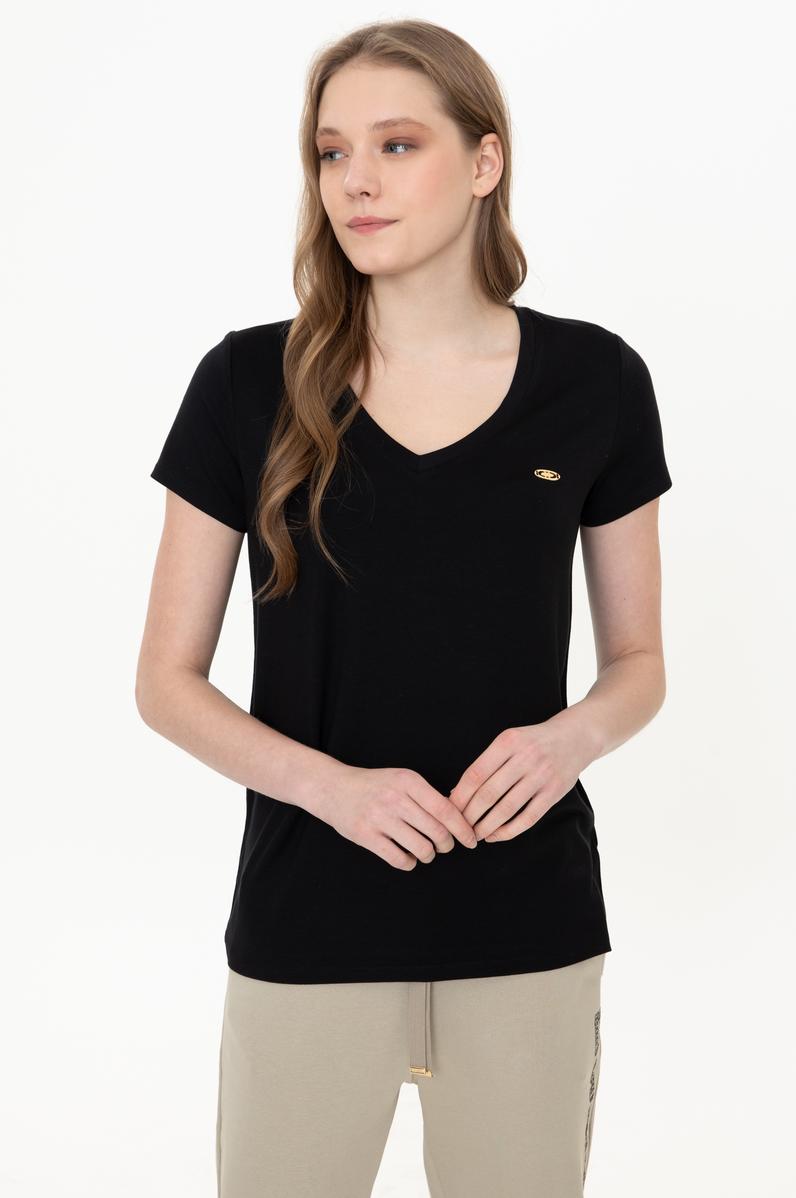 Kadın Siyah V Yaka Basic Tişört