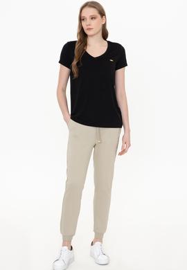 Kadın Siyah V Yaka Basic Tişört - 50246033005